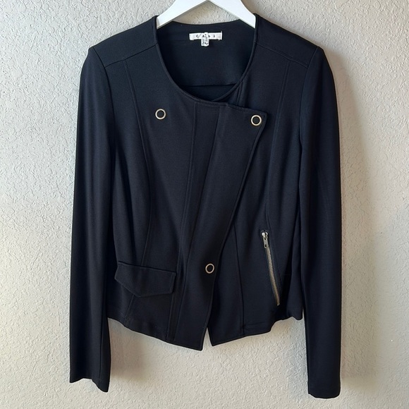 CAbi  Black Ponte Knit Moto Jacket 615 Size Medium - Picture 2 of 13